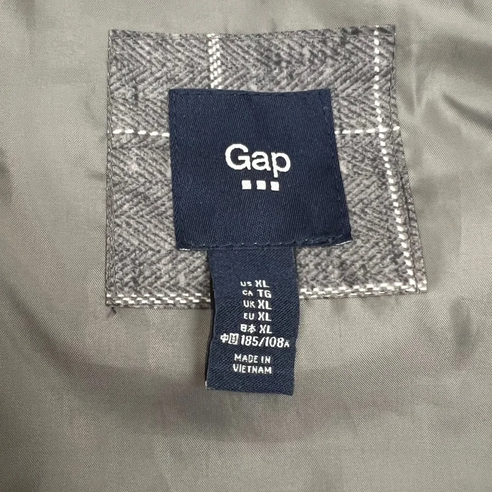 GAP Puffer Vest Full Zip Men's XL Quilted Lined‎ Sleeveless Outerwear Gray Grid